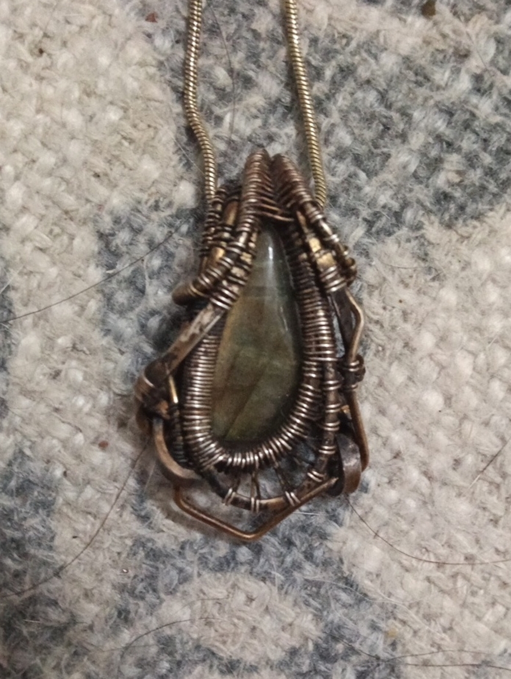 Teardrop Labradorite Wire-Wrapped Necklace in Antique Copper Handmade Y2k